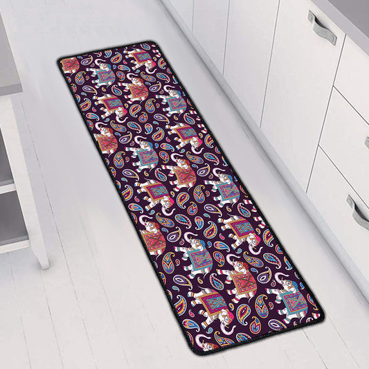 Vintage Indian Elephant Pattern Print Long Kitchen Mat