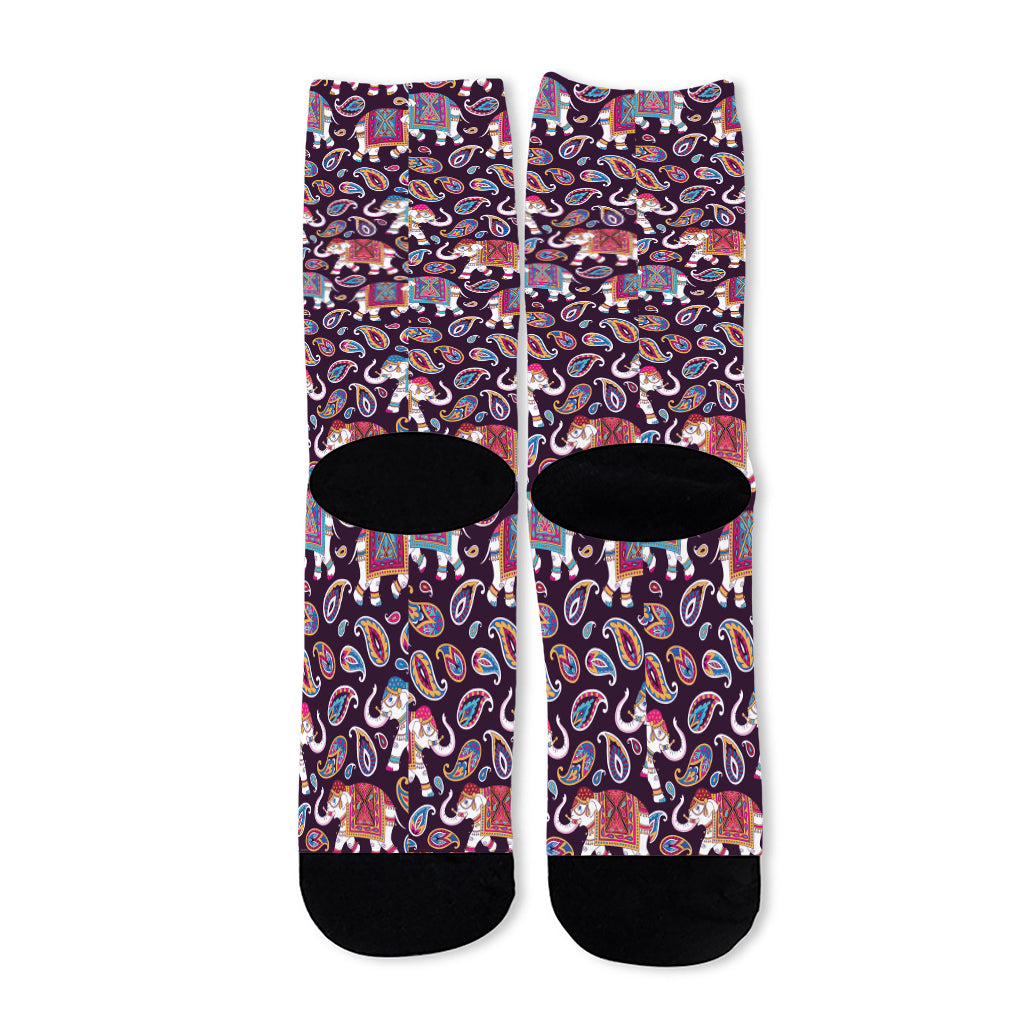 Vintage Indian Elephant Pattern Print Long Socks