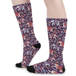Vintage Indian Elephant Pattern Print Long Socks