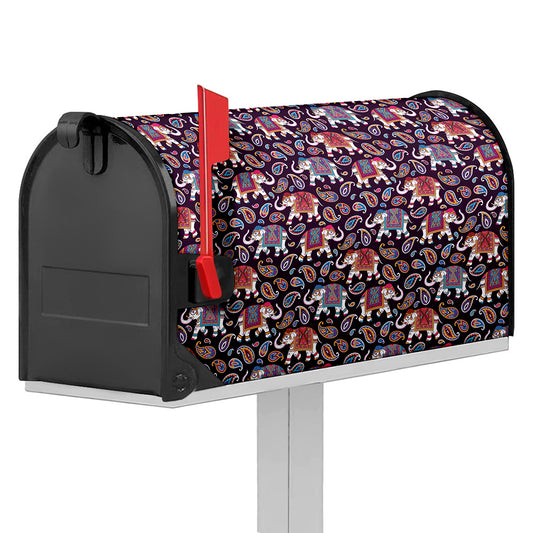 Vintage Indian Elephant Pattern Print Mailbox Cover