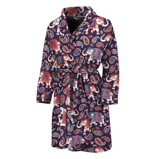 Vintage Indian Elephant Pattern Print Men's Bathrobe