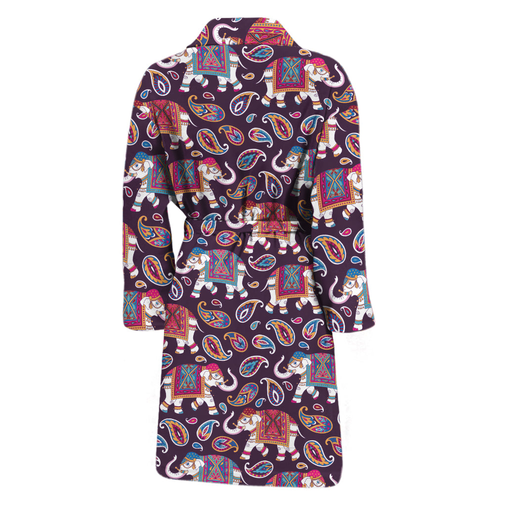 Vintage Indian Elephant Pattern Print Men's Bathrobe