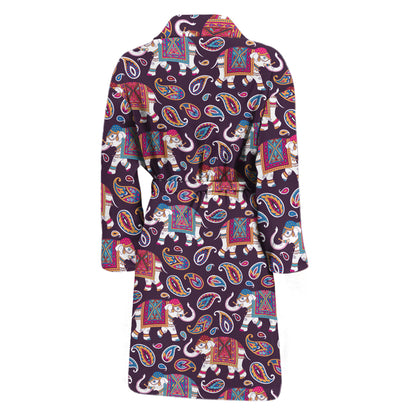 Vintage Indian Elephant Pattern Print Men's Bathrobe