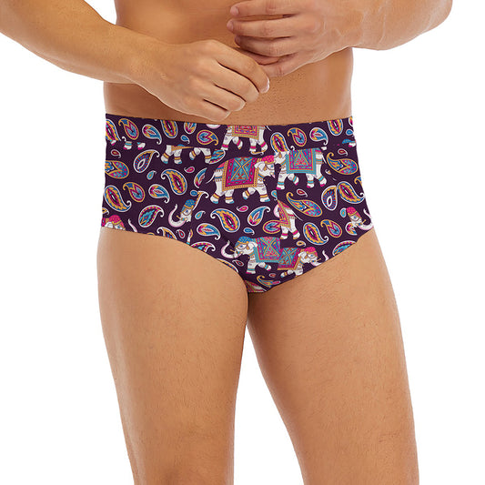 Vintage Indian Elephant Pattern Print Men's Briefs