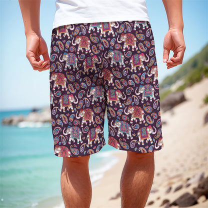 Vintage Indian Elephant Pattern Print Men's Cargo Shorts