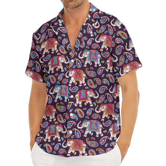 Vintage Indian Elephant Pattern Print Men's Deep V-Neck Shirt
