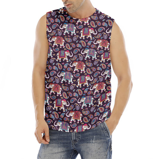 Vintage Indian Elephant Pattern Print Men's Fitness Tank Top