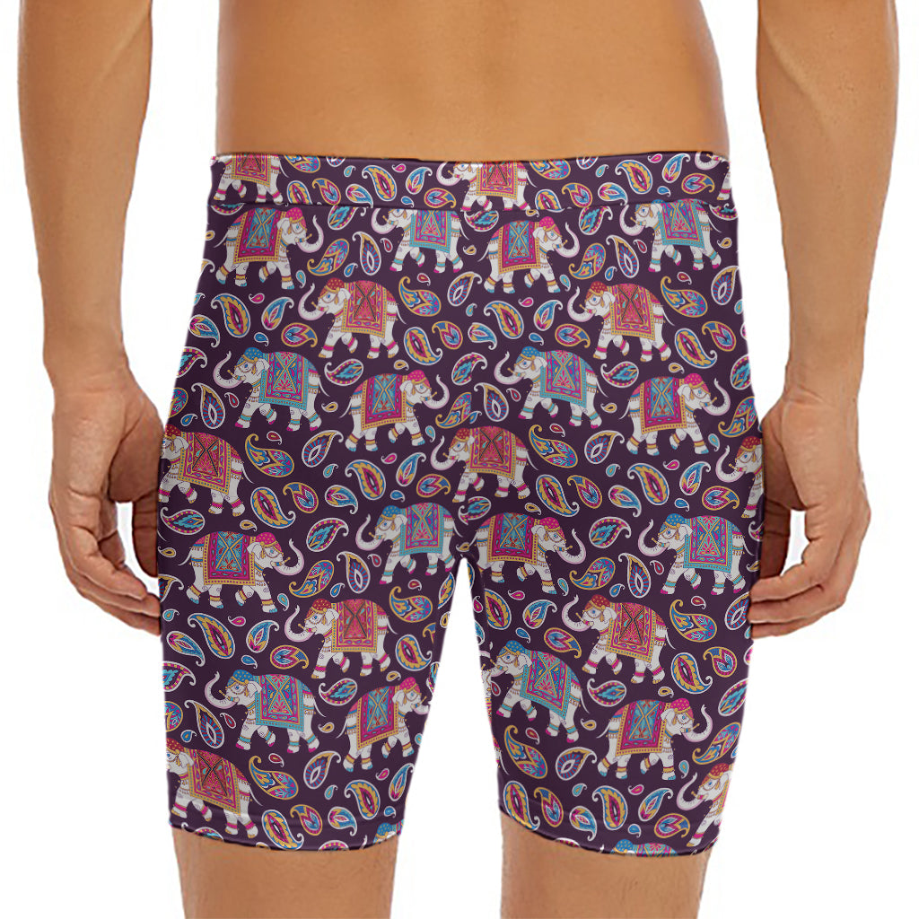 Vintage Indian Elephant Pattern Print Men's Long Boxer Briefs