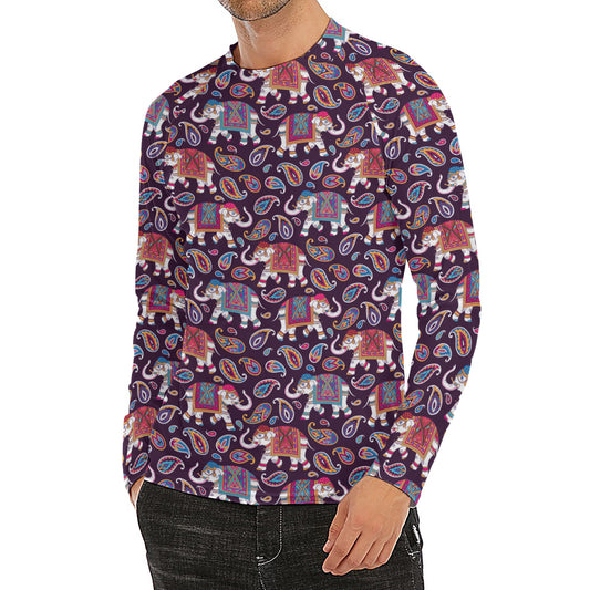 Vintage Indian Elephant Pattern Print Men's Long Sleeve Rash Guard