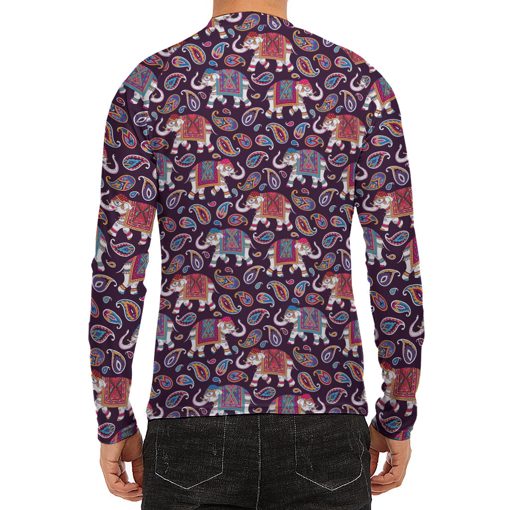 Vintage Indian Elephant Pattern Print Men's Long Sleeve Rash Guard