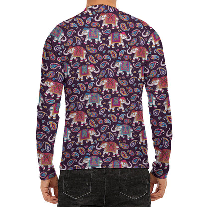 Vintage Indian Elephant Pattern Print Men's Long Sleeve Rash Guard