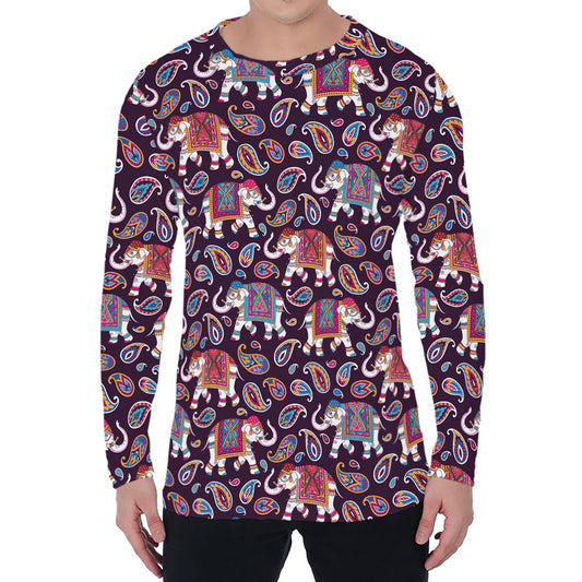 Vintage Indian Elephant Pattern Print Men's Long Sleeve T-Shirt