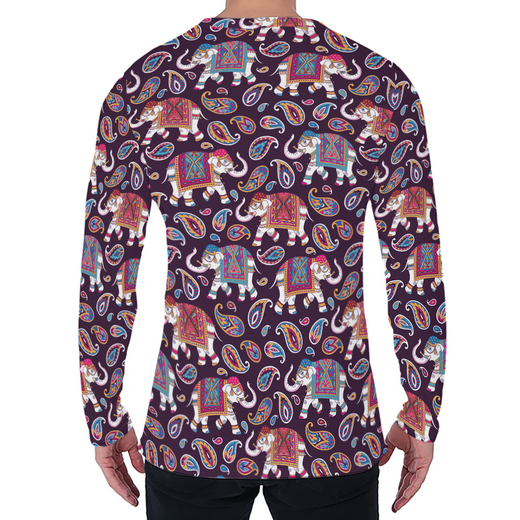 Vintage Indian Elephant Pattern Print Men's Long Sleeve T-Shirt