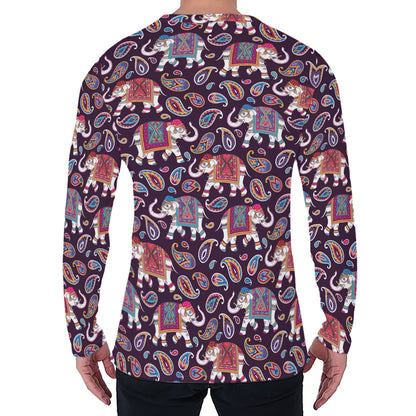 Vintage Indian Elephant Pattern Print Men's Long Sleeve T-Shirt