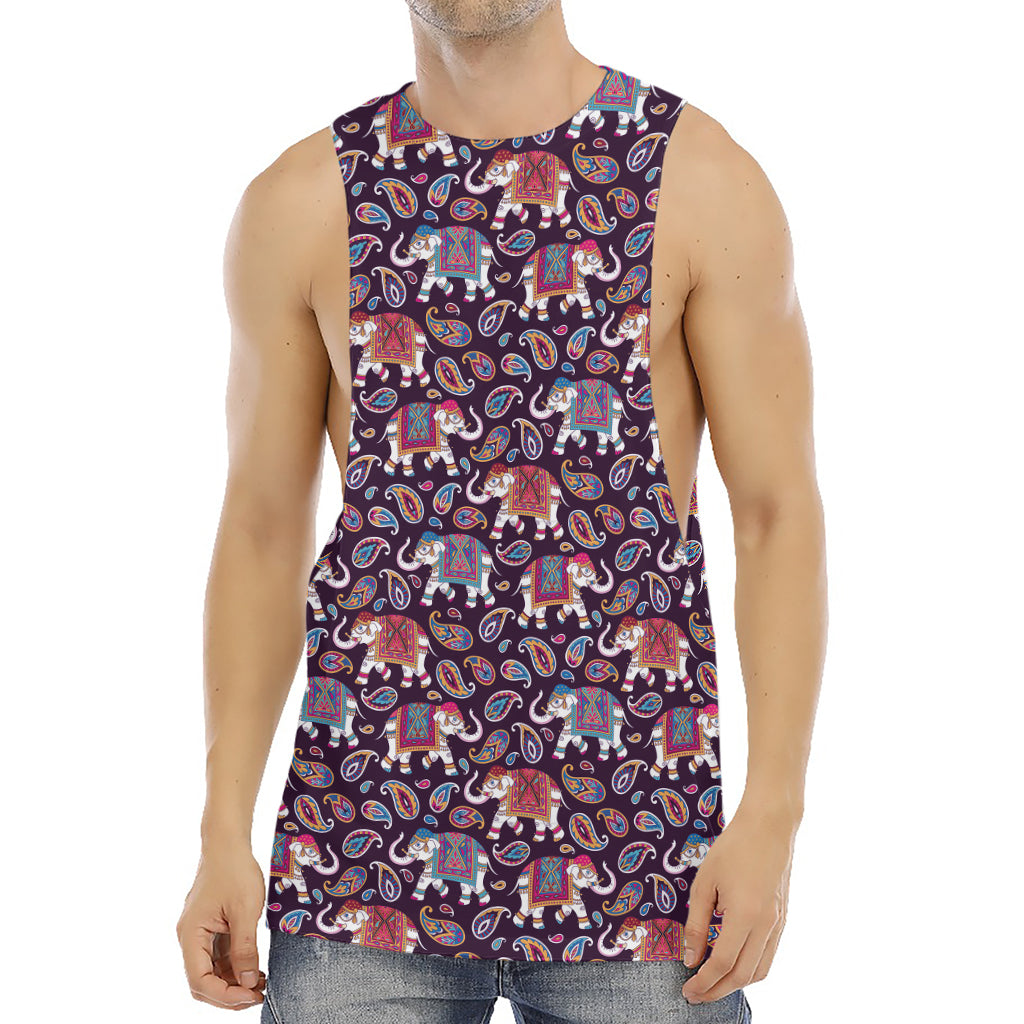 Vintage Indian Elephant Pattern Print Men's Muscle Tank Top