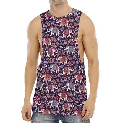 Vintage Indian Elephant Pattern Print Men's Muscle Tank Top