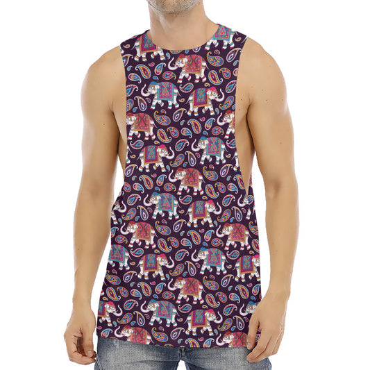 Vintage Indian Elephant Pattern Print Men's Muscle Tank Top