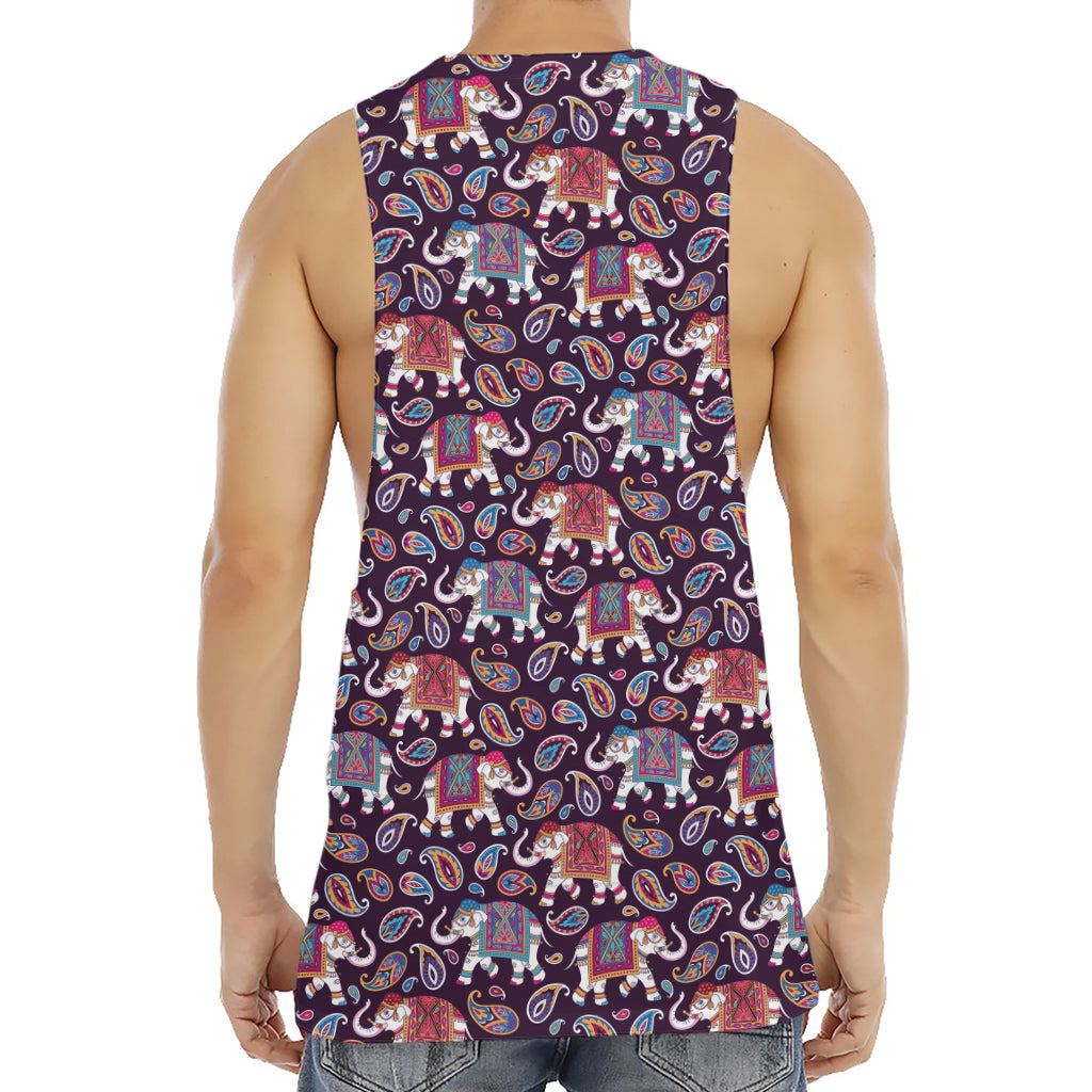 Vintage Indian Elephant Pattern Print Men's Muscle Tank Top