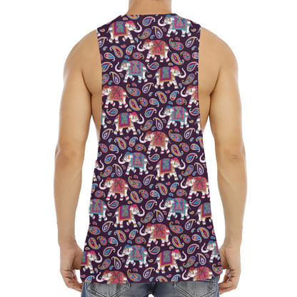 Vintage Indian Elephant Pattern Print Men's Muscle Tank Top