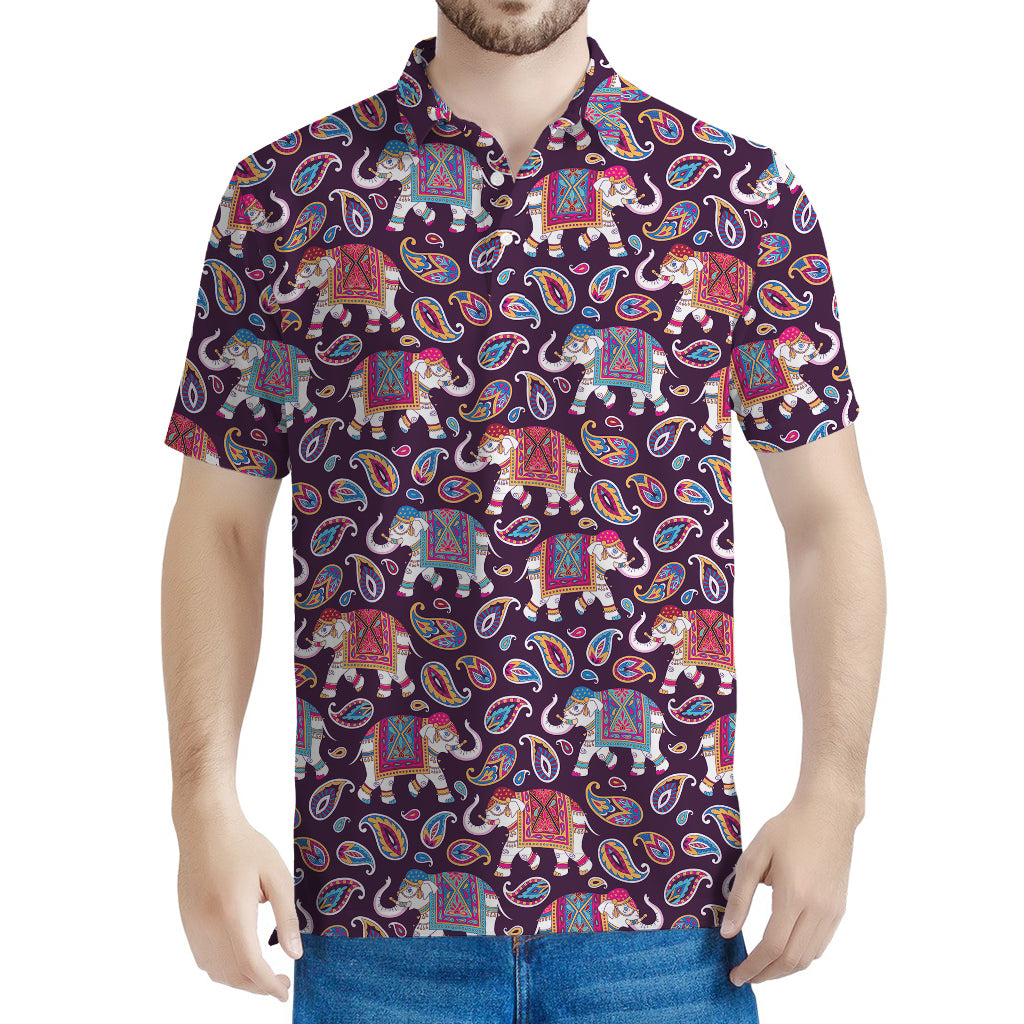 Vintage Indian Elephant Pattern Print Men's Polo Shirt