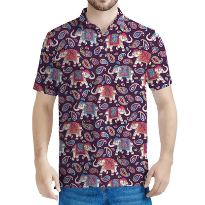 Vintage Indian Elephant Pattern Print Men's Polo Shirt