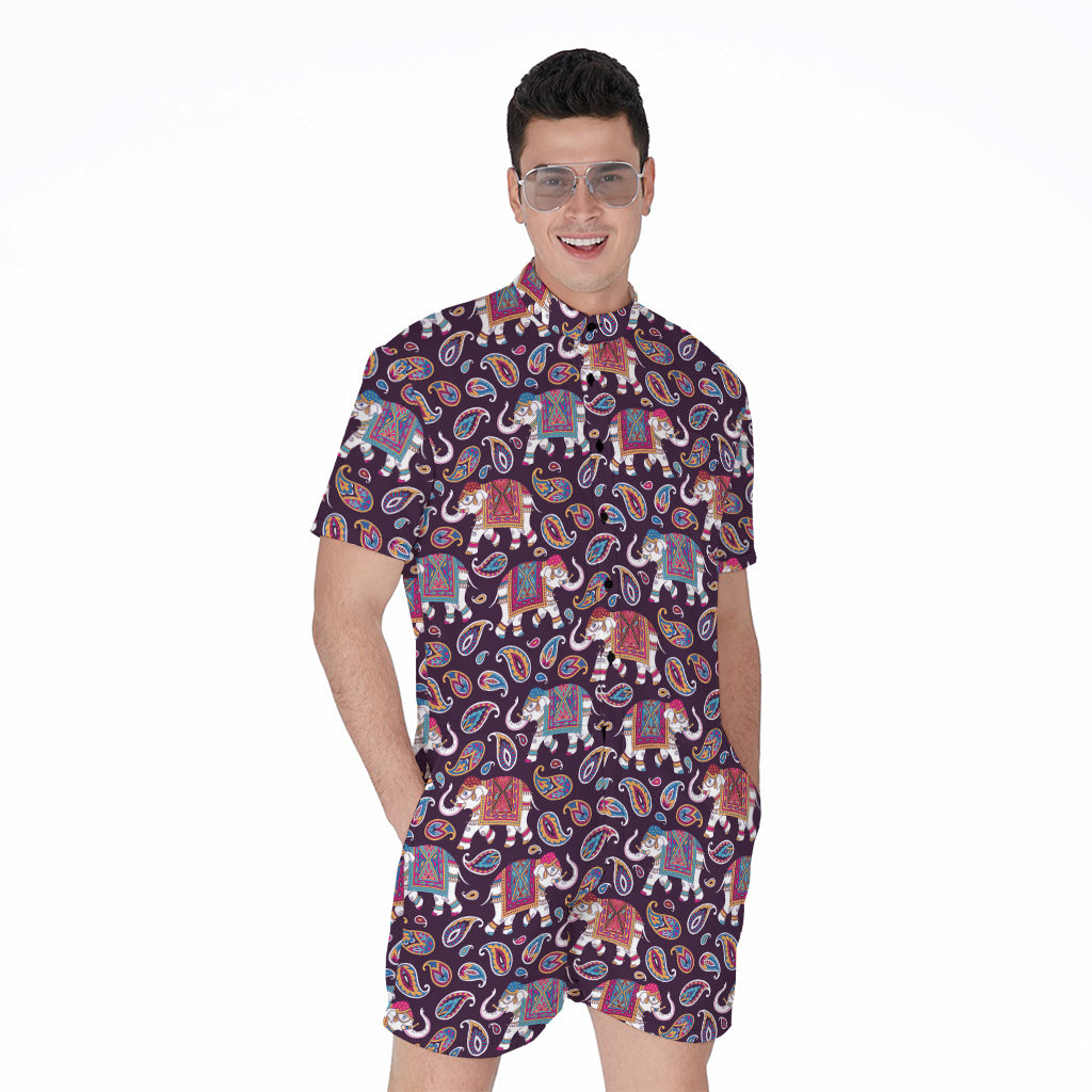 Vintage Indian Elephant Pattern Print Men's Rompers