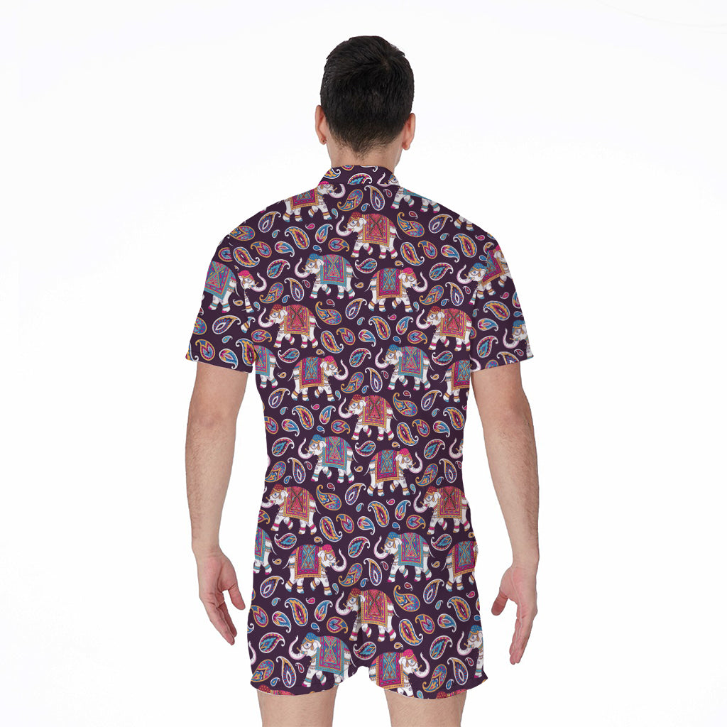 Vintage Indian Elephant Pattern Print Men's Rompers
