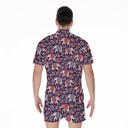 Vintage Indian Elephant Pattern Print Men's Rompers