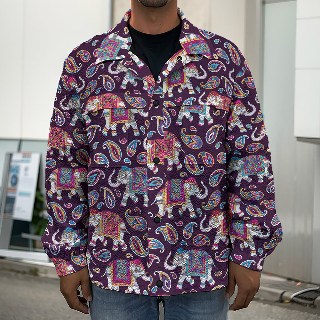 Vintage Indian Elephant Pattern Print Men's Shirt Jacket