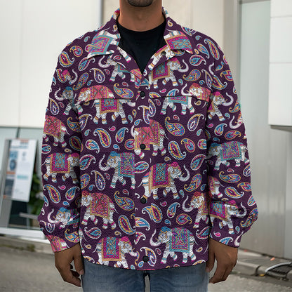 Vintage Indian Elephant Pattern Print Men's Shirt Jacket