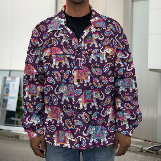 Vintage Indian Elephant Pattern Print Men's Shirt Jacket
