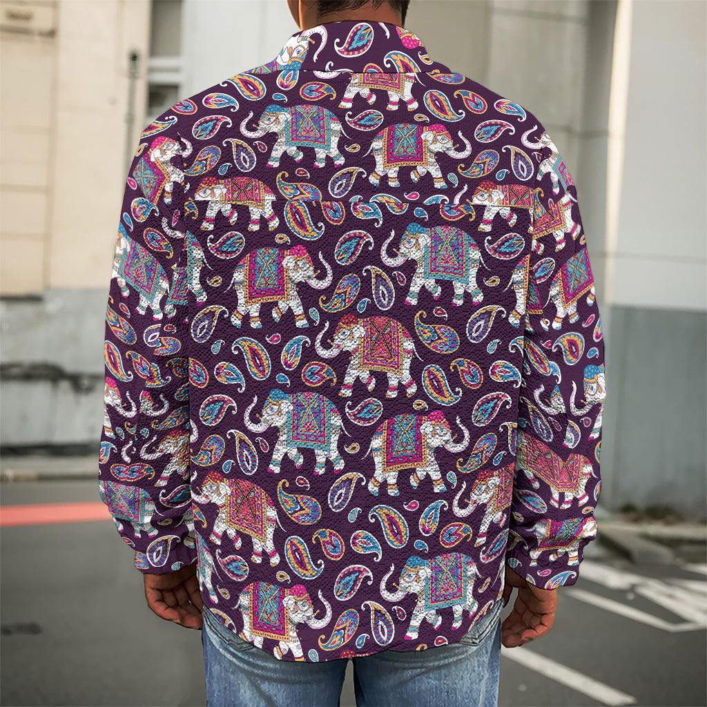 Vintage Indian Elephant Pattern Print Men's Shirt Jacket