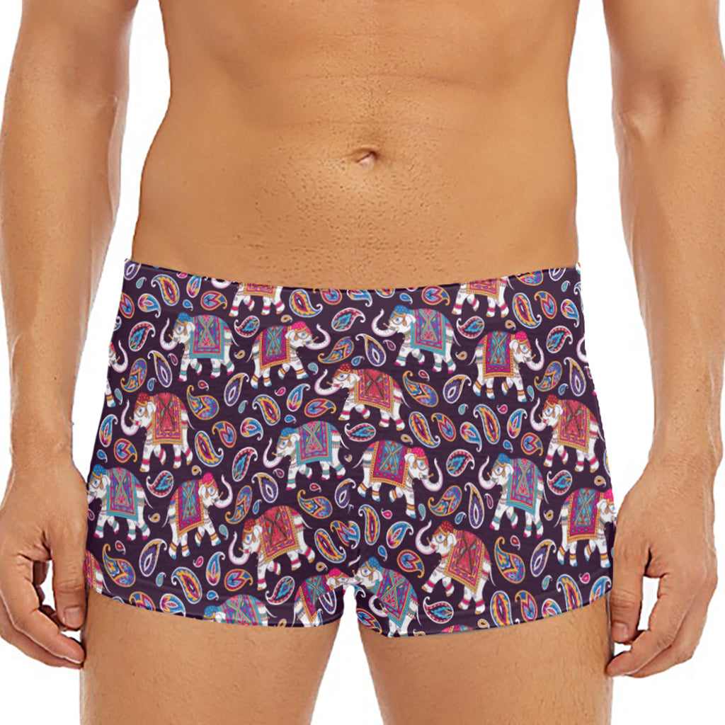 Vintage Indian Elephant Pattern Print Men's Short Boxer Briefs