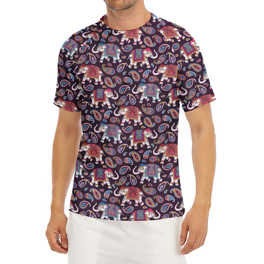 Vintage Indian Elephant Pattern Print Men's Short Sleeve Rash Guard