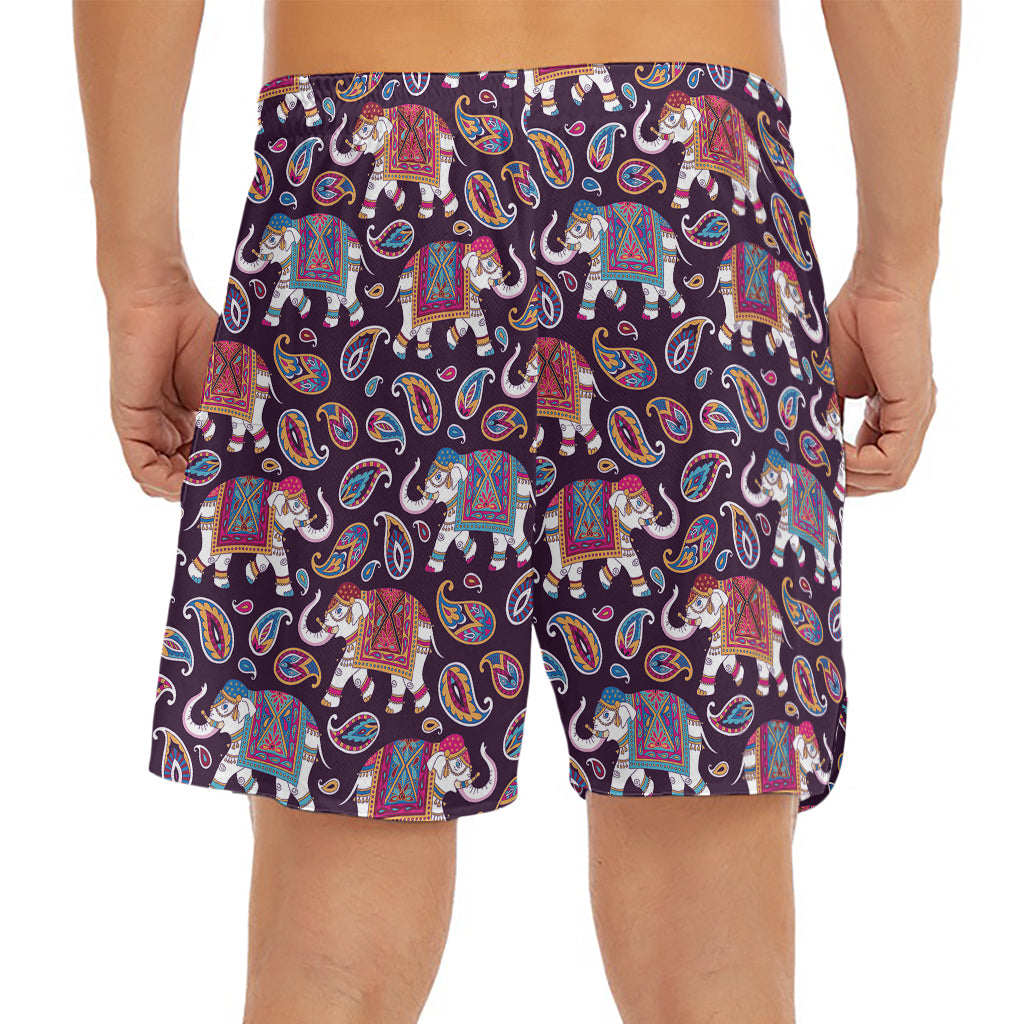 Vintage Indian Elephant Pattern Print Men's Split Running Shorts