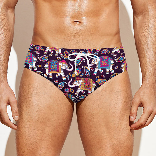 Vintage Indian Elephant Pattern Print Men's Swim Briefs