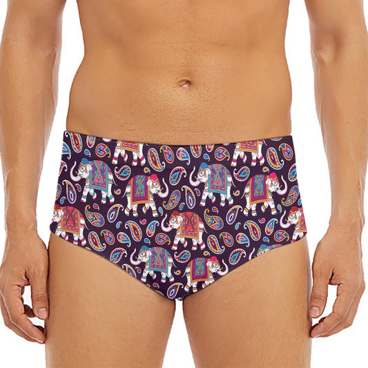 Vintage Indian Elephant Pattern Print Men's Triangle Swim Briefs