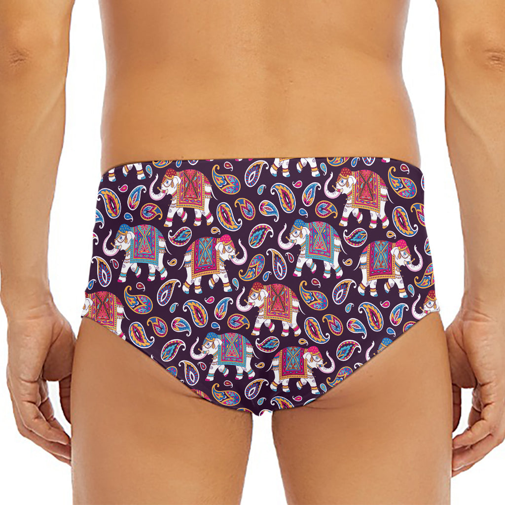 Vintage Indian Elephant Pattern Print Men's Triangle Swim Briefs