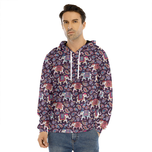Vintage Indian Elephant Pattern Print Men's Velvet Pullover Hoodie