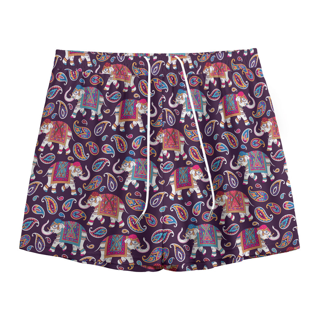 Vintage Indian Elephant Pattern Print Mesh Shorts