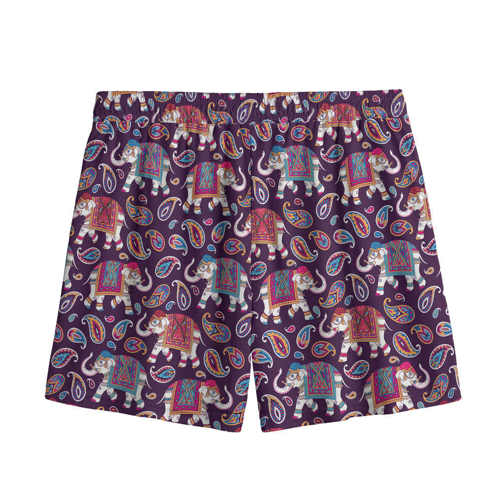 Vintage Indian Elephant Pattern Print Mesh Shorts