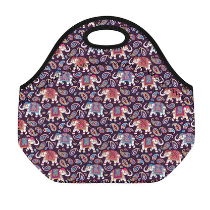 Vintage Indian Elephant Pattern Print Neoprene Lunch Bag