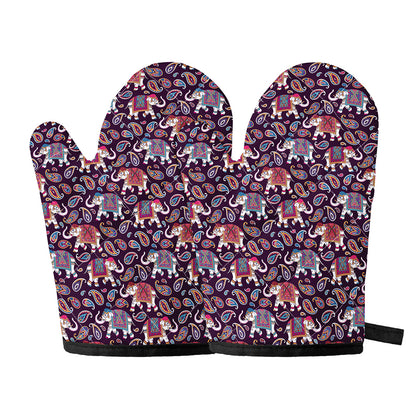 Vintage Indian Elephant Pattern Print Oven Mitts