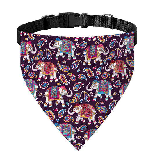 Vintage Indian Elephant Pattern Print Over The Collar Dog Bandana
