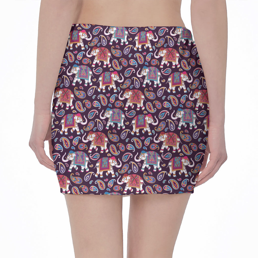 Vintage Indian Elephant Pattern Print Pencil Mini Skirt