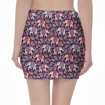 Vintage Indian Elephant Pattern Print Pencil Mini Skirt