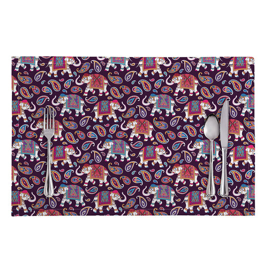Vintage Indian Elephant Pattern Print Placemat