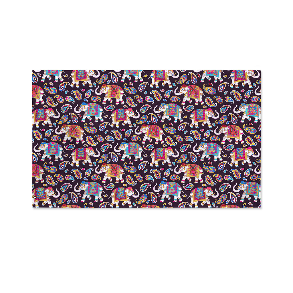 Vintage Indian Elephant Pattern Print Polyester Flag