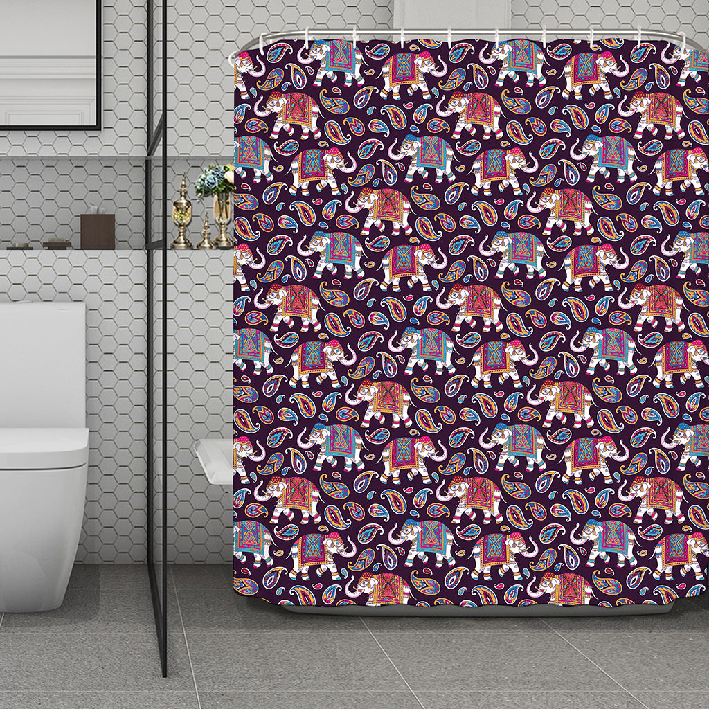Vintage Indian Elephant Pattern Print Polyester Shower Curtain