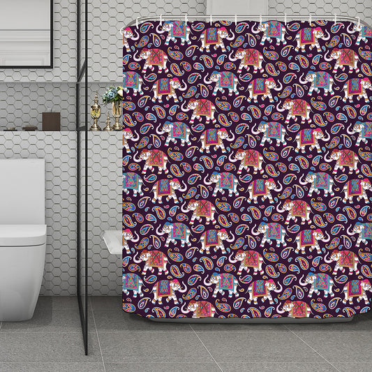 Vintage Indian Elephant Pattern Print Polyester Shower Curtain